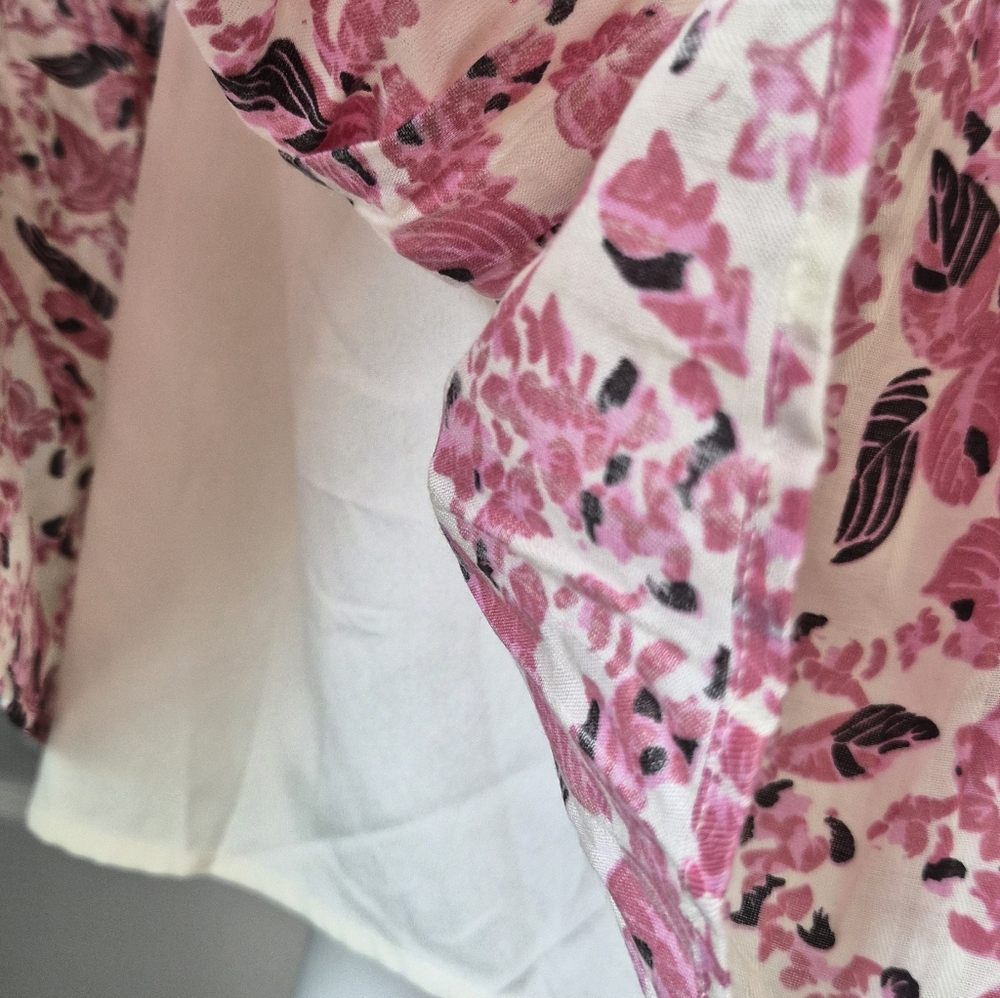 Evereve Roan + Ryan Pink Floral Smocked Mini Dress Long Sleeve Tie Neck Size S - Picture 8 of 9